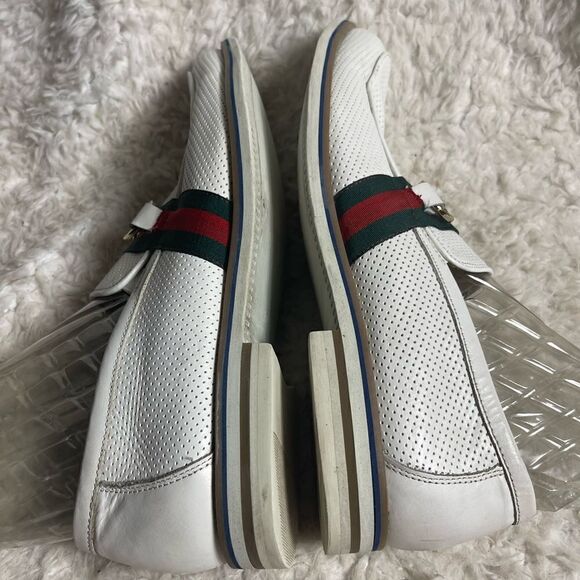 Fratelli White Perforated Leather Gold tone accent Italian Stripe Shoes SZ10M main image 13